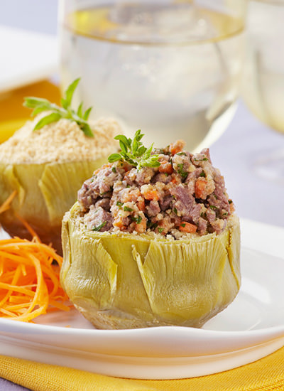 Alcachofas rellenas con ragout de hongos