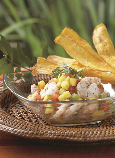 Ceviche de camarones y mango